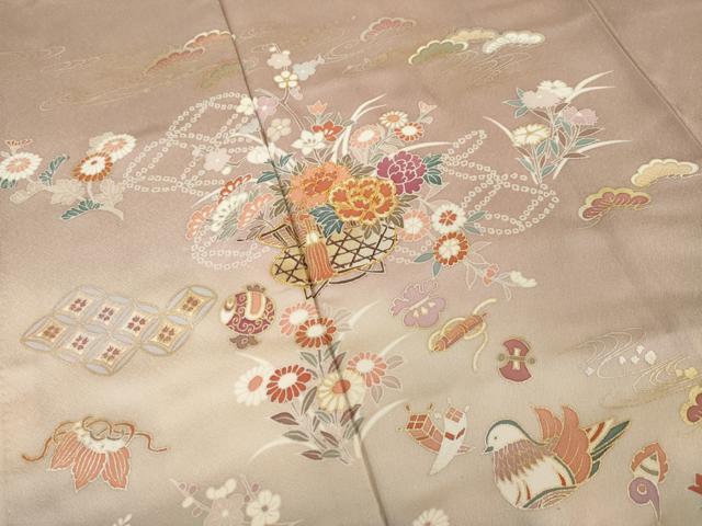 平和屋着物●色留訪問着 駒刺繍 飾花宝尽くし 暈し染め 金彩 正絹 逸品 AABI5343ck