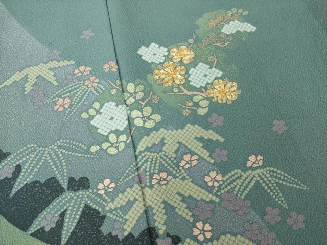 平和屋着物●訪問着 駒刺繍 松竹梅雪輪花文 金彩 やまと誂製 正絹 逸品 AABI5345ck
