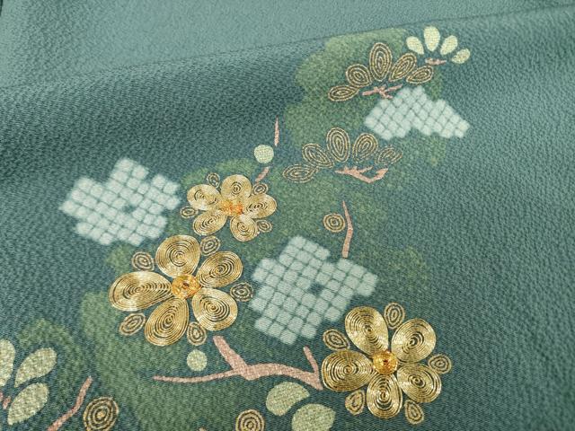平和屋着物●訪問着 駒刺繍 松竹梅雪輪花文 金彩 やまと誂製 正絹 逸品 AABI5345ck