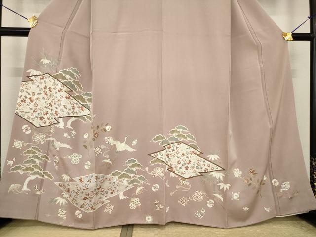 平和屋着物●豪華色留袖 駒刺繍 松皮菱飛鶴宝尽くし 金彩 正絹 逸品 AABI5348ck