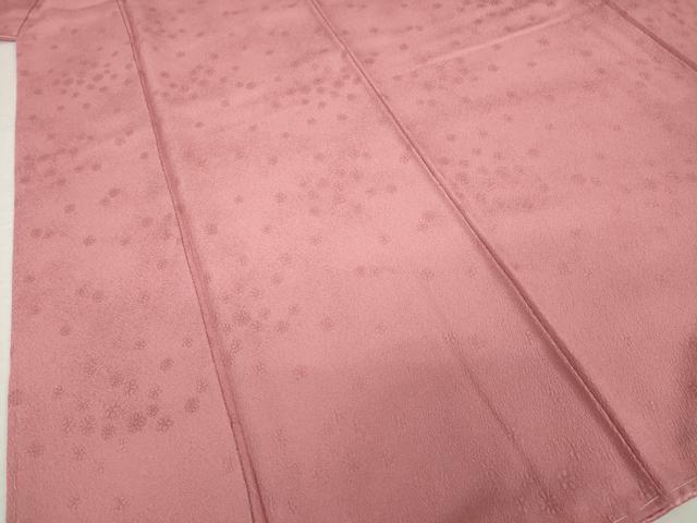 平和屋着物●大正の浮世絵師 竹久夢二 夢二ロマン 色無地 舞花地紋 加茂の里 薄紅色 丹後ちりめん 反端付き 正絹 逸品 未使用 AABI5350ck
