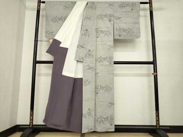 平和屋着物●小千谷紬 人物文 香素里 ログウッド 反端付き 正絹 逸品 未使用 AABI5354ck