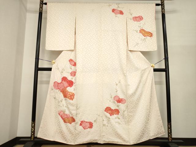 平和屋着物●訪問着 駒刺繍 桐 正絹 逸品 AABI5358ck