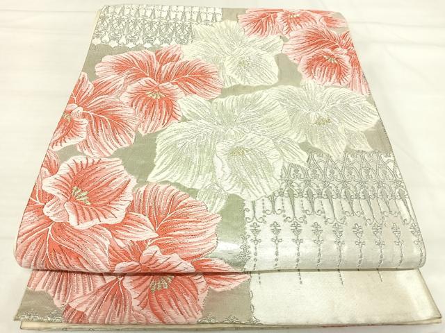 平和屋着物◎六通柄袋帯 唐織 飾花文 金銀糸 正絹 逸品 AABI5361yx