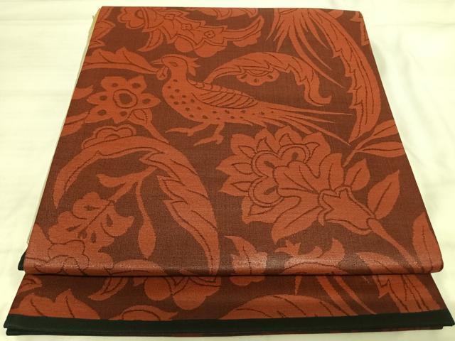 平和屋着物◎六通柄袋帯 花鳥文 正絹 逸品 AABI5369yx