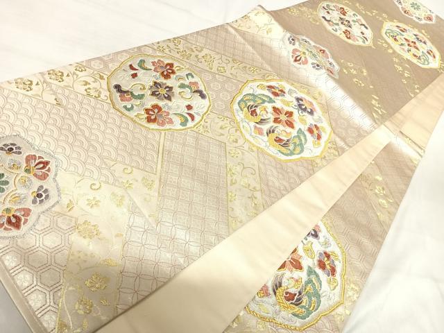 平和屋着物◎六通柄袋帯 唐織 花鳥文 金銀糸 正絹 逸品 AABI5373yx
