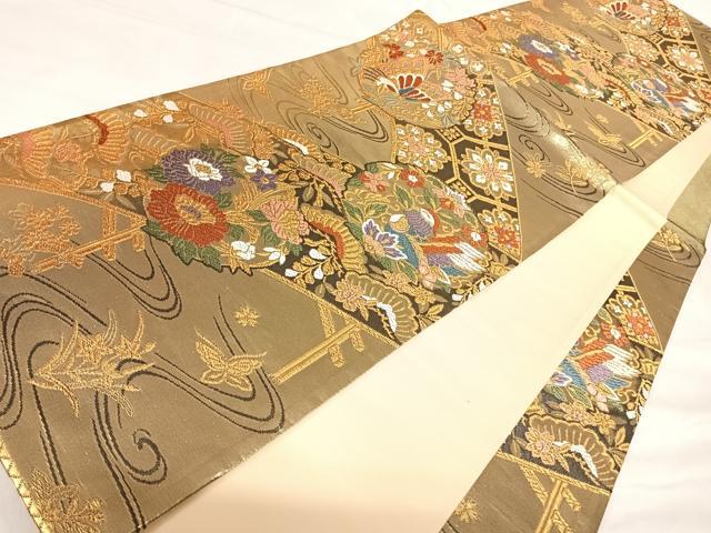平和屋着物◎六通柄袋帯 唐織 はなやぎ 金糸 正絹 逸品 AABI5380yx