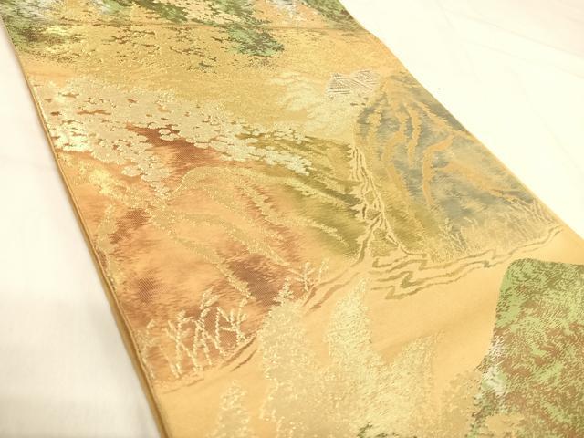 平和屋着物◎六通柄袋帯 風景文 金銀糸 正絹 逸品 AABI5384yx