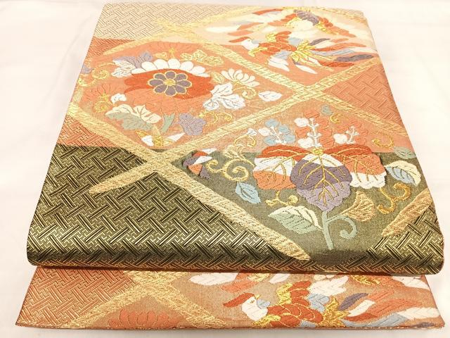 平和屋着物◎佐賀錦 六通柄袋帯 唐織 花鳥文 金銀糸 正絹 逸品 AABI5387yx