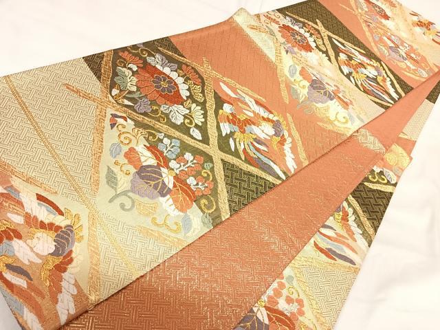 平和屋着物◎佐賀錦 六通柄袋帯 唐織 花鳥文 金銀糸 正絹 逸品 AABI5387yx