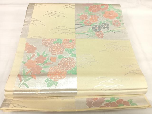 平和屋着物◎六通柄 本袋帯 色紙花文 銀糸 正絹 逸品 AABI5388yx