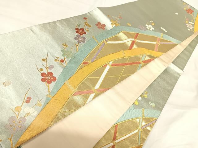 平和屋着物◎六通柄袋帯 光悦垣梅枝文 珠光 金糸 正絹 逸品 AABI5420yx