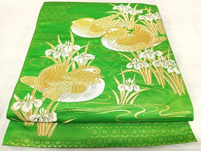 平和屋着物◎六通柄袋帯 鴛鴦花文 金銀糸 正絹 逸品 AABI5430yx