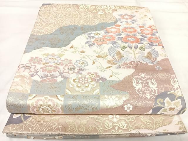 平和屋着物◎六通柄袋帯 双鳥花文 金糸 正絹 逸品 AABI5435yx