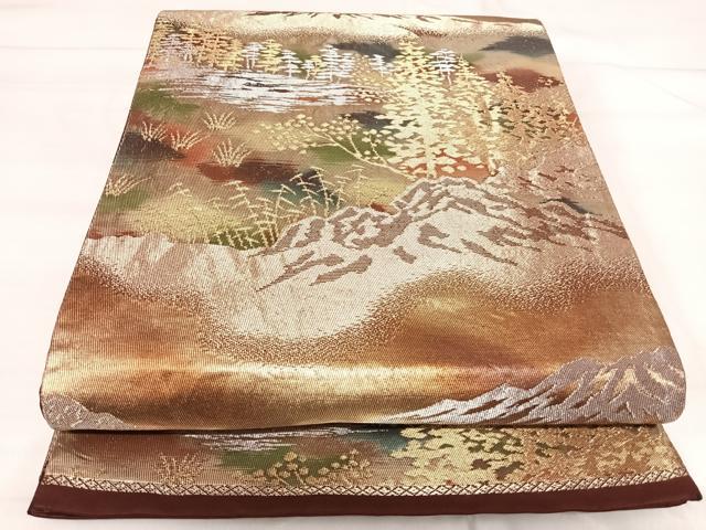 平和屋着物◎六通柄袋帯 風景文 金銀糸 正絹 逸品 AABI5440yx