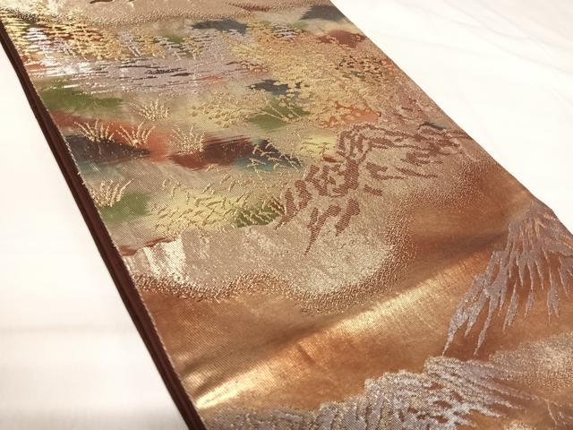 平和屋着物◎六通柄袋帯 風景文 金銀糸 正絹 逸品 AABI5440yx