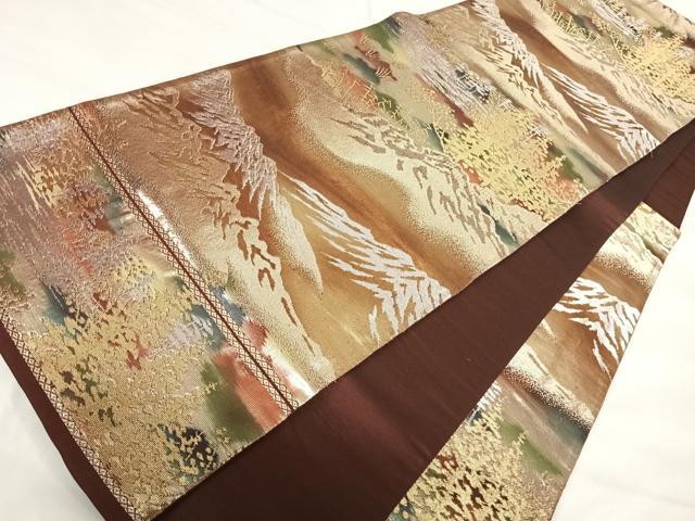 平和屋着物◎六通柄袋帯 風景文 金銀糸 正絹 逸品 AABI5440yx