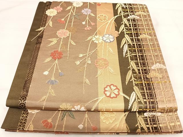 平和屋着物◎六通柄袋帯 唐織 枝花文 金糸 正絹 逸品 AABI5445yx