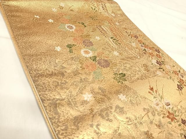 平和屋着物◎六通柄袋帯 正倉院花文 金糸 正絹 逸品 AABI5446yx