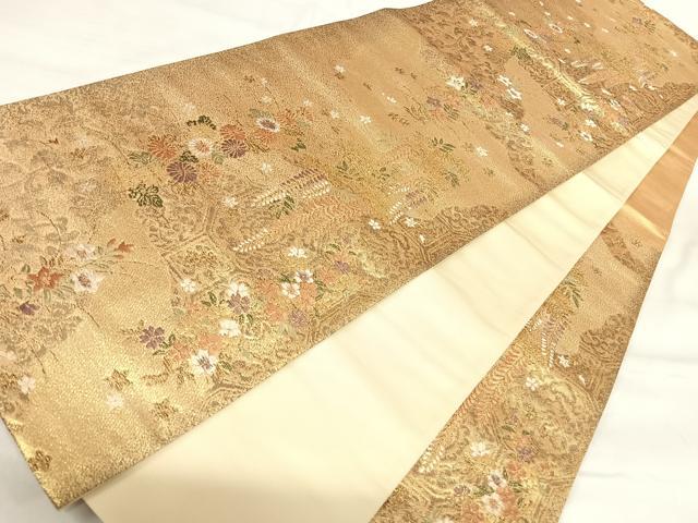 平和屋着物◎六通柄袋帯 正倉院花文 金糸 正絹 逸品 AABI5446yx