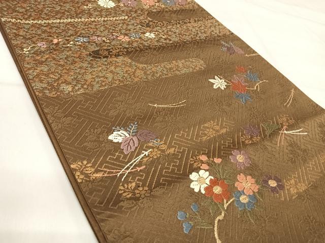 平和屋着物◎六通柄袋帯 唐織 枝花文 金糸 正絹 逸品 AABI5448yx