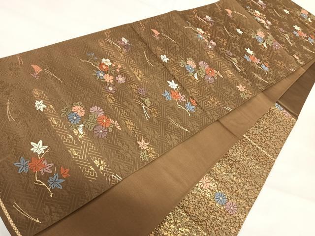 平和屋着物◎六通柄袋帯 唐織 枝花文 金糸 正絹 逸品 AABI5448yx