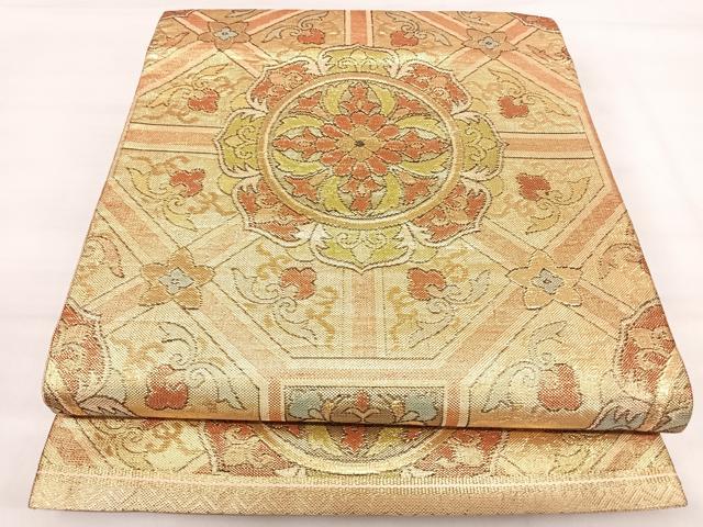 平和屋着物◎佐賀錦 六通柄袋帯 正倉院花文 金糸 正絹 逸品 AABI5449yx
