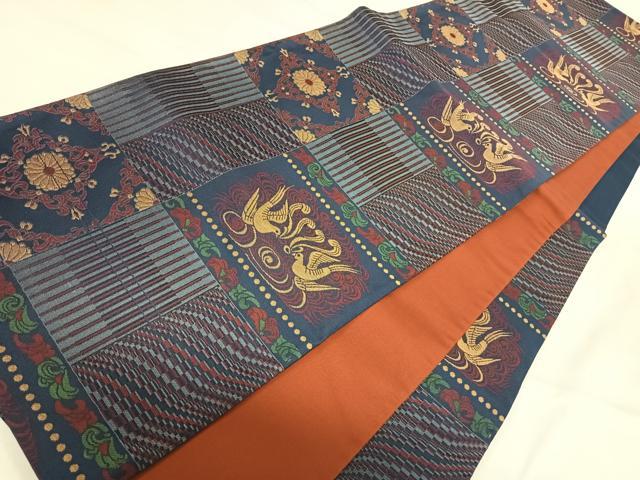 平和屋着物◎六通柄袋帯 花鳥文 正絹 逸品 AABI5453yx