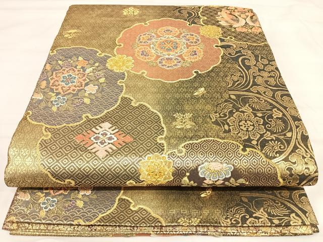 平和屋着物◎全通柄袋帯 唐織 花樹唐花文 金糸 正絹 逸品 AABI5454yx