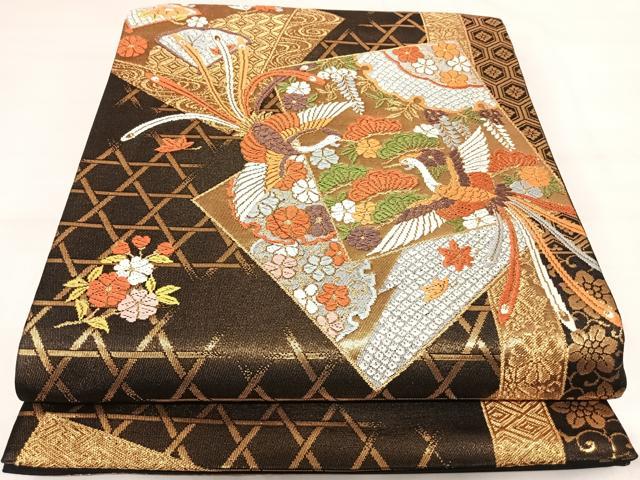 平和屋着物◎六通柄袋帯 唐織 鳳凰花松文 金糸 正絹 逸品 AABI5460yx