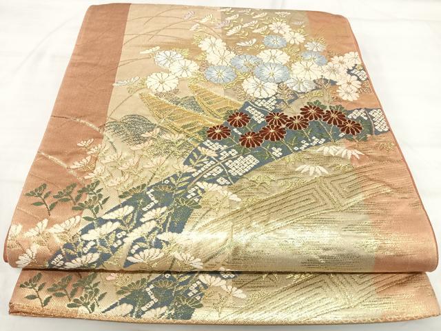 平和屋着物◎六通柄袋帯 綾小袖錦 花舟文 金銀糸 正絹 逸品 AABI5467yx