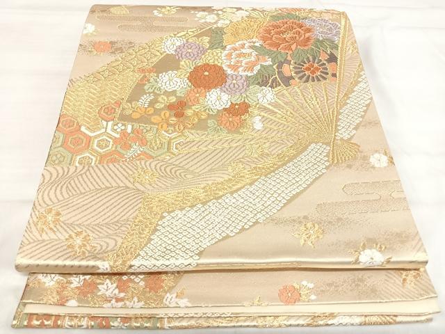 平和屋着物◎六通柄袋帯 唐織 花車文 金糸 正絹 逸品 AABI5468yx