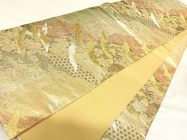 平和屋着物◎六通柄袋帯 飛鶴文 金銀糸 正絹 逸品 AABI5471yx