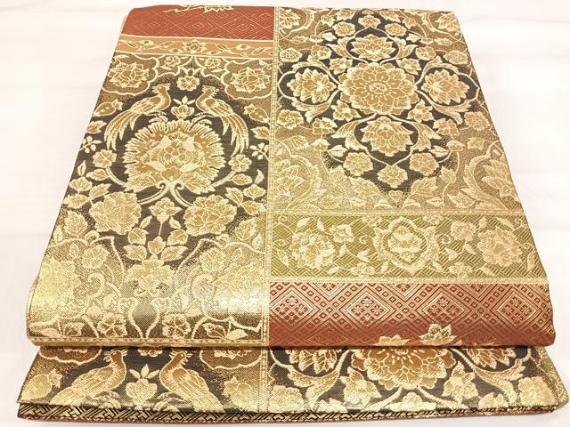 平和屋着物◎佐賀錦 六通柄袋帯 更紗花文 金糸 正絹 逸品 AABI5472yx