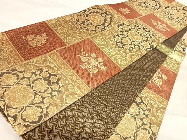 平和屋着物◎佐賀錦 六通柄袋帯 更紗花文 金糸 正絹 逸品 AABI5472yx