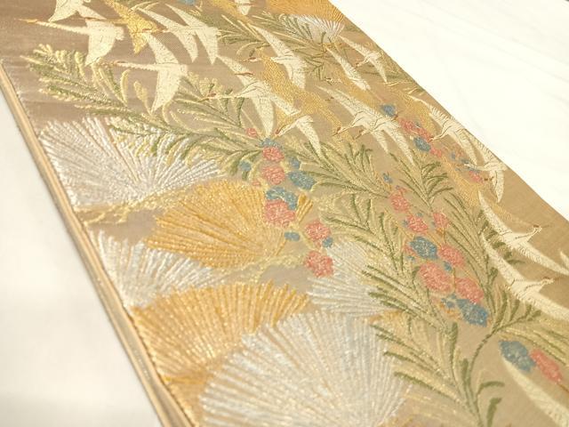平和屋着物◎六通柄袋帯 飛鶴梅松文 金銀糸 正絹 逸品 AABI5479yx