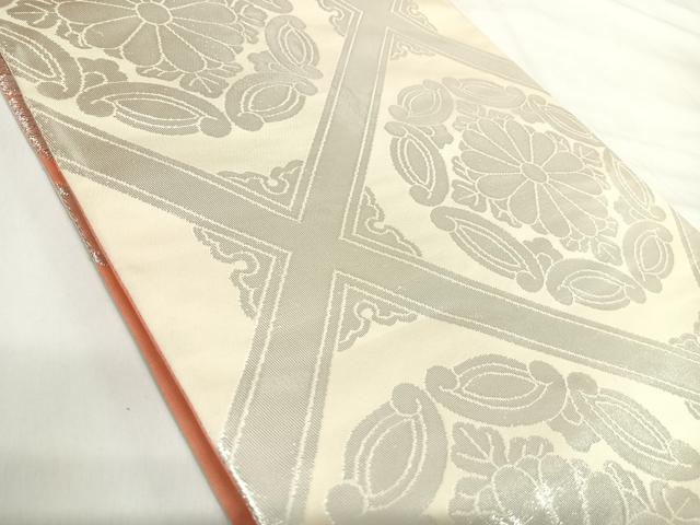平和屋着物◎両面全通柄袋帯 唐織 花菱文 銀糸 正絹 逸品 AABI5495yx