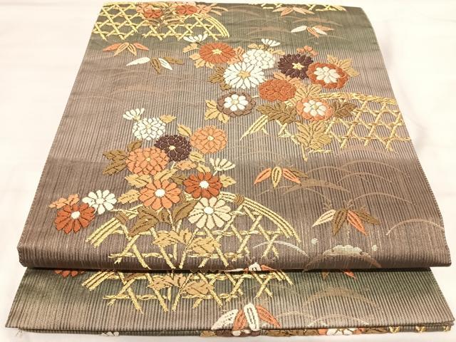 平和屋着物◎六通柄袋帯 唐織 花籬文 金糸 正絹 逸品 AABI5500yx