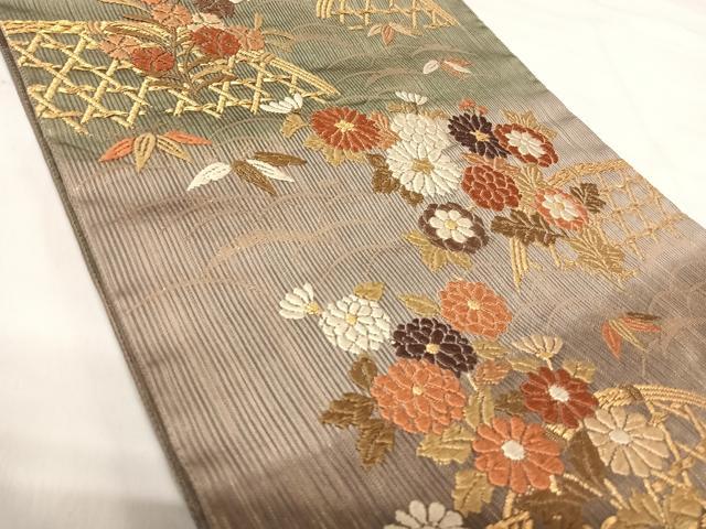 平和屋着物◎六通柄袋帯 唐織 花籬文 金糸 正絹 逸品 AABI5500yx