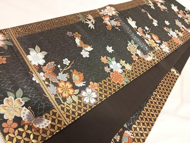 平和屋着物◎六通柄袋帯 唐織 花蝶文 金糸 正絹 逸品 AABI5501yx