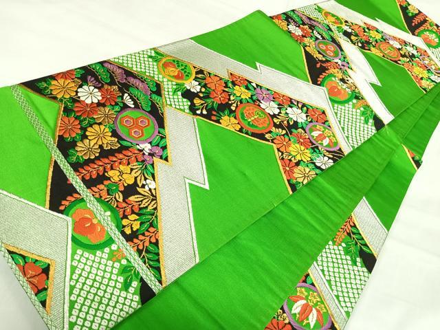 平和屋着物◎六通柄袋帯 唐織 花蝶丸文 金銀糸 正絹 逸品 AABI5505yx
