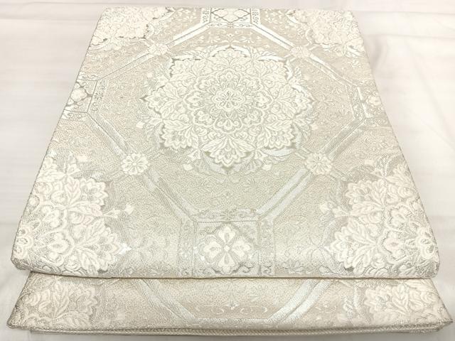 平和屋着物◎六通柄袋帯 蜀江花文 銀糸 正絹 逸品 AABI5508yx