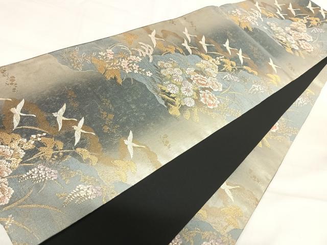 平和屋着物◎六通柄袋帯 道長花文 金糸 正絹 逸品 AABI5514yx