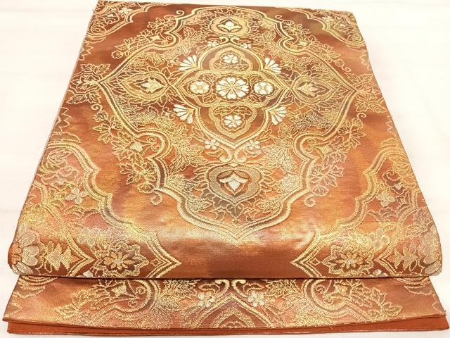 平和屋着物◎六通柄袋帯 飾花文 金糸 正絹 逸品 AABI5518yx
