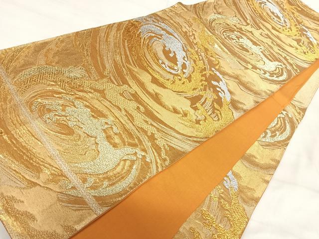 平和屋着物◎六通柄袋帯 荒波文 金銀糸 正絹 逸品 AABI5530yx