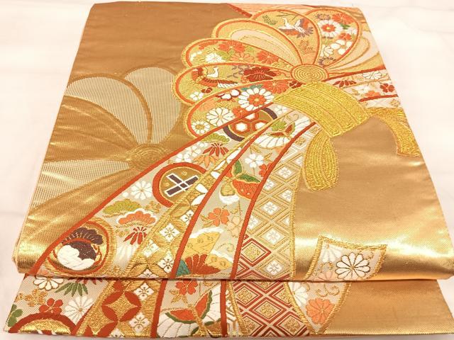 平和屋着物◎六通柄袋帯 唐織 撚金織成綴 金糸 正絹 逸品 AABI5535yx