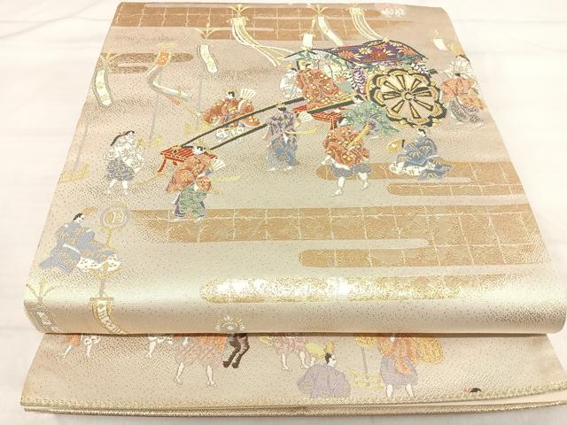 平和屋着物◎六通柄袋帯 人物風景文 金糸 正絹 逸品 AABI5538yx