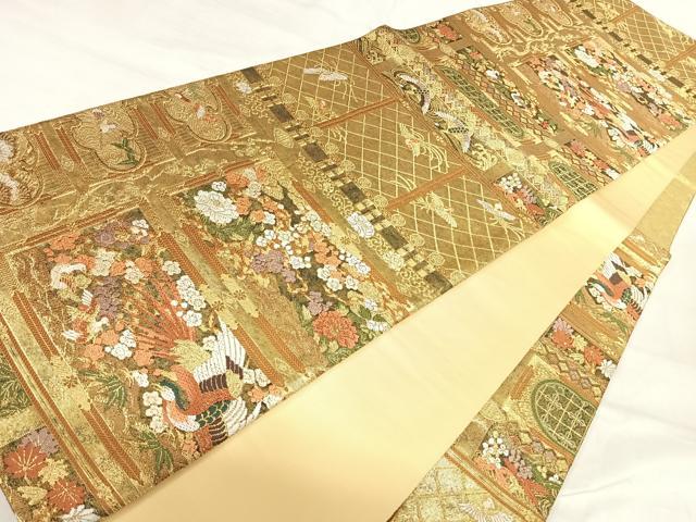 平和屋着物◎六通柄袋帯 唐織 花鳥文 金糸 正絹 逸品 AABI5542yx