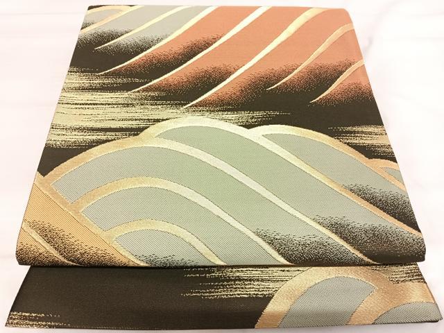 平和屋着物◎六通柄袋帯 立波文 金彩 正絹 逸品 AABI5543yx