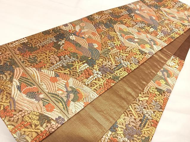 平和屋着物◎佐賀錦 六通柄袋帯 唐織 吉祥花鳥文 金糸 正絹 逸品 AABI5545yx